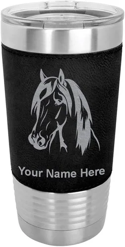 Miniatura 22 de LaserGram Vaso aislado al vacío de 20 onzas, cabeza de caballo 1, grabado personalizado incluido (cuero sintético, rústico)