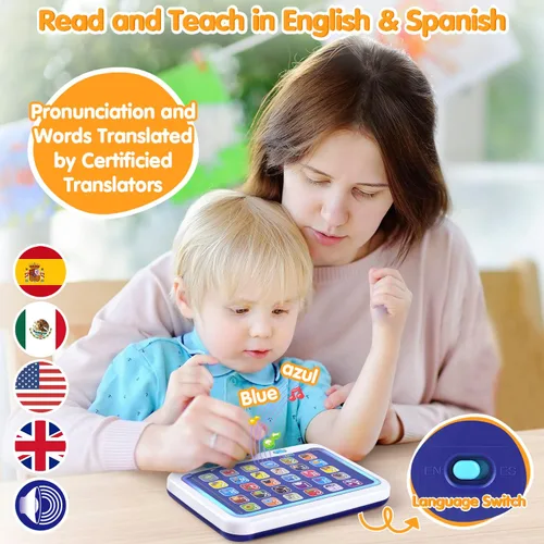 Miniatura 2 de PLAY Tableta de aprendizaje de español e inglés para niños pequeños de 1 a 3 años, letras ABC interactivas bilingües, palabras, juguetes