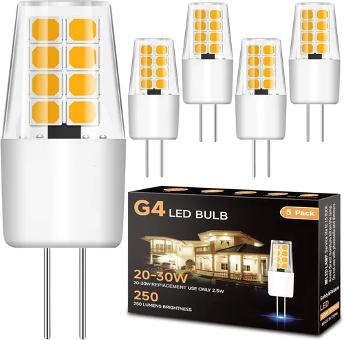 TJOY Bombilla LED G4, Bombillas de Luz de Paisaje de 12V, Repuesto de Bombilla Halógena T3 G4 de 20W-30W, Blanco Cálido 3000K, 2.5W 250LM G4 Base de