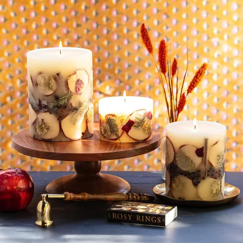 Miniatura 3 de Rosy Rings Vela botánica redonda mediana – Manzana picante de 6.5 pulgadas, tiempo de combustión, 200 horas, notas de cardamomo, canela, clavo
