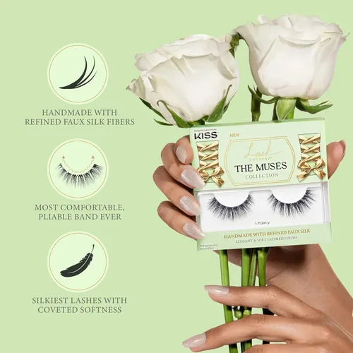Miniatura 3 de KISS Las Musas, Pestañas Postizas, 'Noblesse', 12mm, Incluye 1 Par, Fácil de Aplicar, Racimos de Pestañas Reutilizables