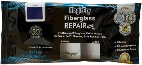 MagicEzy Fiberglass RepairEzy (azul) - Kit de reparación de fibra de vidrio en un tubo - Repara grietas anchas, astillas y agujeros - Duchas de