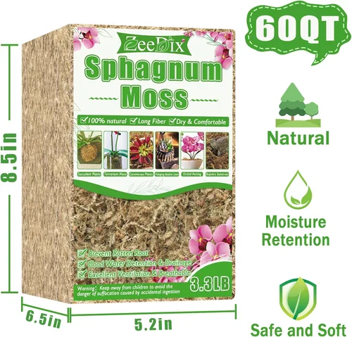 Miniatura 2 de ZeeDix 1.5 kg de musgo premium de turba sphagnum a granel, fibra larga seca para orquídeas, musgo de turba sphagnum para plantas