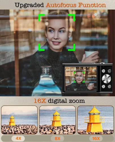 Miniatura 4 de Cámara digital, cámara de vlogging 4K para cámaras de enfoque automático de YouTube para fotografía con zoom digital de 16X, cámara digital compacta