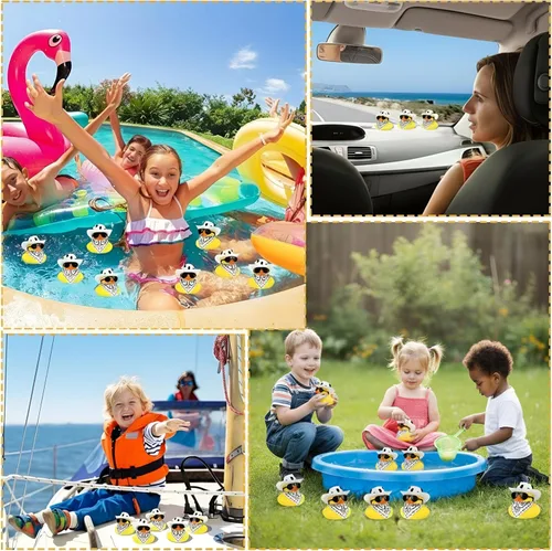 Miniatura 5 de Sosation Juego de 24 mini patos amarillos de goma para bañera con sombrero de vaquero, pañuelos de cachemira, gafas de sol para fiesta de cumpleaños