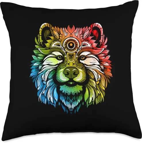 Miniatura 4 de Dogs Artwork Style Chow Dog Portrait Animal Head Colorful Throw Pillow, 16x16, Multicolor