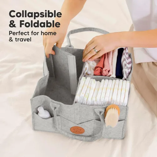 Miniatura 5 de KeaBabies Organizador de pañales para bebé con asa, organizador portátil de auto para bebé y almacenamiento para guardería, cambiador, cesta de Gris