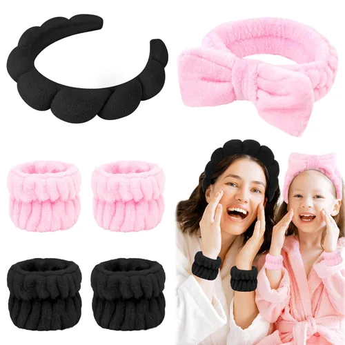 Miniatura 10 de 6 Piezas Diademas Esponjosas para Spa y Muñequeras, Beige, Diadema para Lavar la Cara y Cuidado de la Piel, Diadema Absorbente para Ducha, Yoga