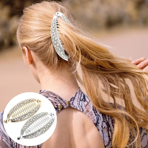 Miniatura 8 de FRCOLOR 4 pinzas para el cabello con forma de pez, peines de resina con diamantes de imitación para el cabello, pinzas para cola de caballo