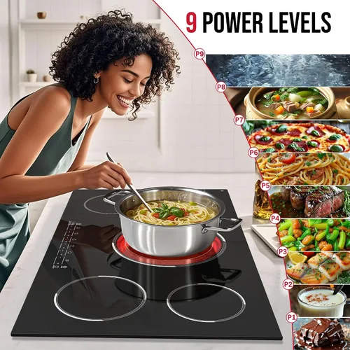 Miniatura 2 de Placa de cocina eléctrica de 5 quemadores, estufa eléctrica de 36 pulgadas 9600W, placa de cerámica incorporada con quemador para barbacoa, control