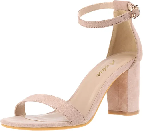 Ankis - Sandalias con tacón grueso de 275 pulgadas de alto para mujer de color piel negro dorado o plateado con una correa delgada y hebilla para el