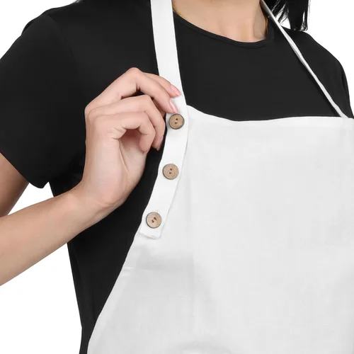 Miniatura 2 de Delantal de cocina de algodón, blanco, 33 pulgadas de largo, 2 bolsillos, ajustable, lavable a máquina