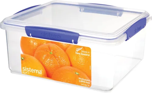 Sistema KLIP IT Recipiente para almacenar alimentos, 5 L, hermético y apilable, sin BPA, transparente con sujetadores azules