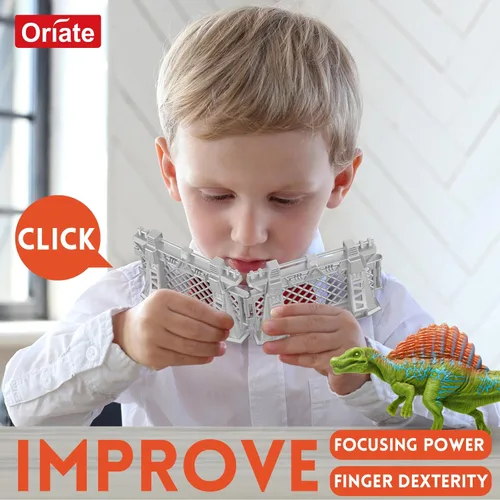 Miniatura 6 de Oriate 12 piezas Mini Figuras de Dinosaurios para Niños de 3-5 y 5-7 años, juego de captura y escape del mundo de los dinosaurios, incluye 6 vallas