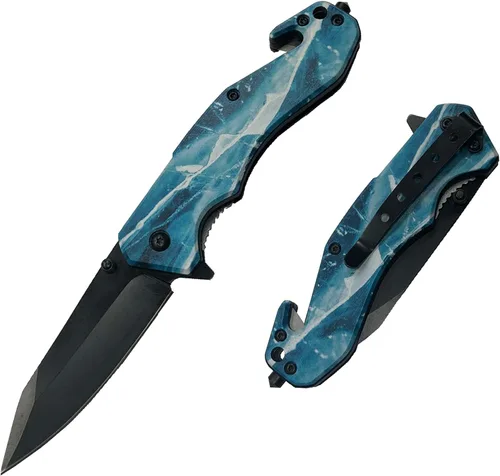 Miniatura 5 de Cuchillo de bolsillo táctico EDC de 8 pulgadas con gráficos impresos UV mango ABS con forro de acero.