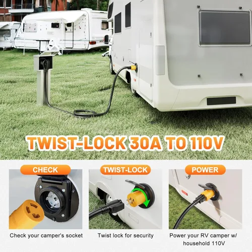 Miniatura 3 de MECMO Adaptador Twist-Lock de 30 Amperios a 110 Voltios para RV, Enchufe Eléctrico NEMA 5-15P a L5-30R, 125V 1875W, Enchufe Macho Doméstico de 15A a