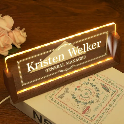 Miniatura 5 de Placa de nombre personalizada con luz para escritorio, placa de nombre personalizada para escritorio con logotipo, regalo de apreciación