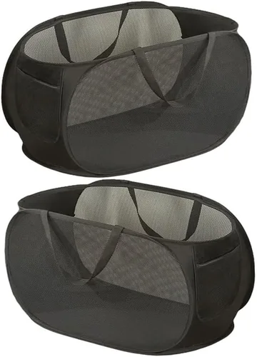 Miniatura 12 de 4 cestas de malla para ropa sucia, cesta de lavandería con apertura, cesta de lavandería desplegable con asas duraderas, cesta plegable de malla