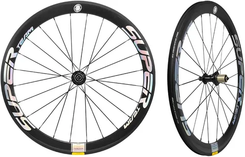 Miniatura 4 de Superteam Ruedas de Bicicleta de Carretera de Fibra de Carbono 700C, Juego de Ruedas Clincher de 50mm, Mate de 23 de Ancho Plateado