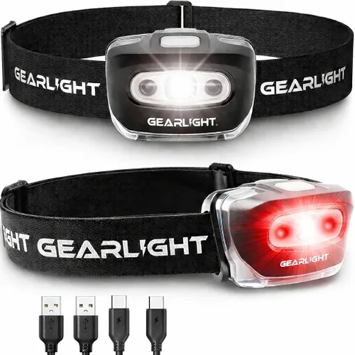 Miniatura 10 de GearLight Paquete de 2 faros LED – Lámparas de cabeza de camping al aire libre con diadema ajustable – Linterna ligera con batería brillante con 7