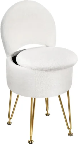 Miniatura 9 de GREENSTELL Taburete pequeño de tocador con almacenamiento y respaldo plegable, 13 x 13 x 17.7 pulgadas, otomana suave de piel sintética para Blanco