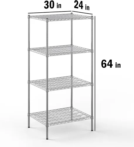 Miniatura 8 de Kit de estantería de alambre cromado de 4 niveles de 24 pulgadas de profundidad x 30 pulgadas de ancho x 64 pulgadas de alto Unidad de estante