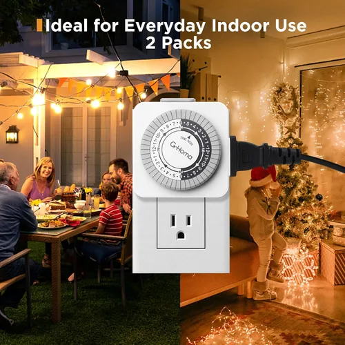 Miniatura 7 de G-Homa Temporizadores para Tomas Eléctricas, Temporizador Mecánico Enchufable para Interiores de 24 Horas, Intervalos de 30 Minutos, Ciclo Diario