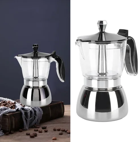 Miniatura 6 de 6 tazas de café de acero inoxidable, prepara italiano clásico con nuestra olla Moka Pot de cristal de primera calidad, diseño octogonal