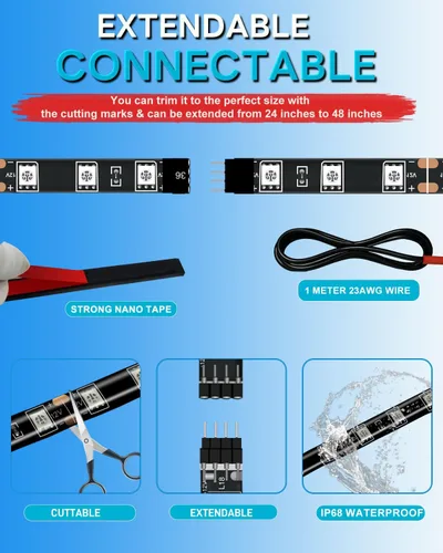 Miniatura 2 de Tira de luz LED de 12 V conectable de 24 pulgadas, tira de luces LED rojas para automóvil, carrito de golf, motocicleta, barco, gabinete, tira