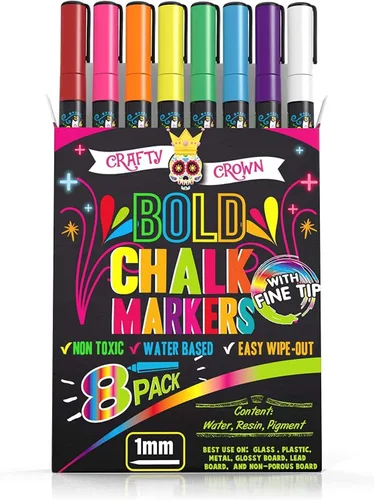 Chalky Crown - Marcadores de tiza líquida para pizarras | Rotuladores de borrado en seco | Marcadores de tiza para pizarras, ventanas, pintarrones,
