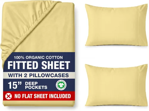 Miniatura 31 de LANE LINEN Sábanas ajustadas tamaño king, 100% algodón orgánico, juego de 3 piezas (1 sábana ajustada, 2 fundas de almohada), tejido percal, ultra