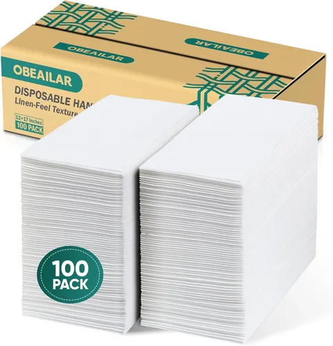 Paquete de 100 toallas de mano desechables con sensación de lino para baño - Servilletas suaves y absorbentes tipo tela para invitados - Color blanco