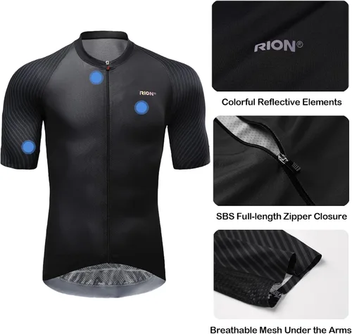 Miniatura 3 de Maillot de ciclismo para hombre, manga corta, cremallera completa, con 3 bolsillos traseros