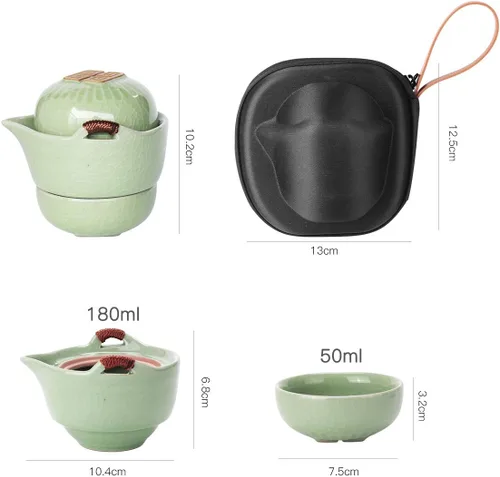 Miniatura 7 de Juego de tetera de cerámica de viaje, tetera china de kung fu, 1 tetera 2 mini tazas de té de porcelana gongfu con infusor, bolsa portátil, todo
