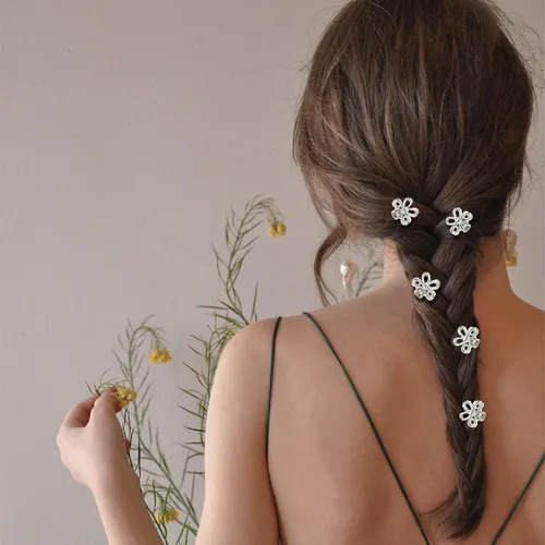 Miniatura 4 de YISSION Pinzas para el cabello – 12 bonitos pasadores de flores pequeñas y mini pinzas de metal plateado para mujeres, niñas, cabello fino/grueso