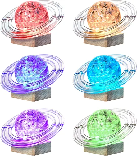 Miniatura 2 de Rompecabezas de cristal 3D, 40 piezas Saturno Ensamblaje Brain Teaser con base de madera iluminada, bloques de rompecabezas de Saturno de plástico