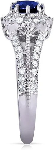 Miniatura 4 de Kobelli Anillo de compromiso de diamantes y zafiros vintage de 1 quilate (ctw) en oro blanco de 14 k