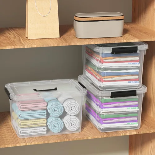 Miniatura 6 de Cajas transparentes de 10 litros con asas, contenedores de plástico para almacenamiento pequeños, juego de 6