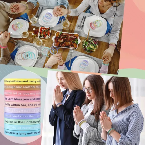 Miniatura 46 de Estune 120 pulseras de versículos de la Biblia, con cita motivacional, pulseras de goma, pulseras de silicona religiosas, pulseras de silicona