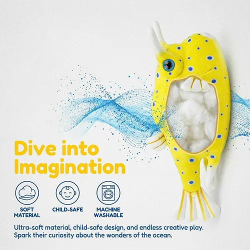 Miniatura 4 de Juguete de peluche Spiny Boxfish – Juguetes de peluche de pez boj espinoso realista, modelo de criaturas marinas súper suaves, colección de regalo