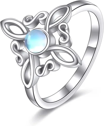 Witches Knot Rings 925 Sterling Silver Witch's Magical Knot Rings Black OnyxMoonstone Pagan Jewelry Celtic Cross Jewelry for Women