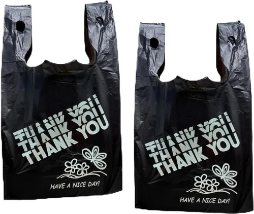 YoYoRain Bolsas de agradecimiento negras, bolsas de 22 mics, bolsas de plástico negras con asa, bolsa de compras de comestibles Bolsa de