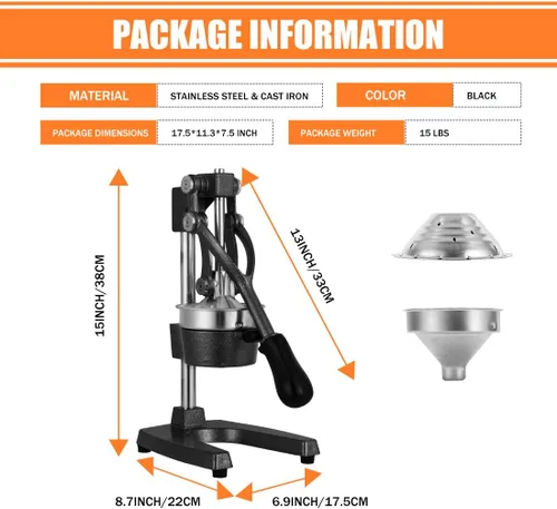 Miniatura 7 de Prensa Manual de Mano de Hierro Fundido Comercial de Servicio Pesado Naranja Cítricos Limón Lima Toronja Granada Exprimidor de Jugo de Fruta