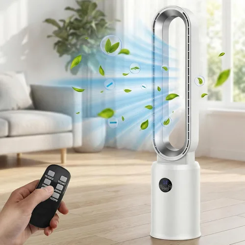Miniatura 9 de Ventilador de torre sin aspas con control remoto, ventilador de refrigeración de circulación de aire para uso en interiores, 24 ajustes