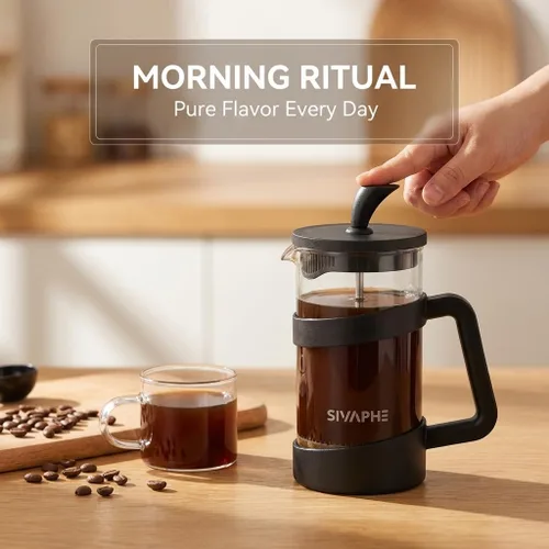 Miniatura 8 de Sivaphe Pequeña prensa francesa de 12 onzas, ligera, duradera, alta borosilicato, jarra/tetera de una sola porción prensa de café espumosa