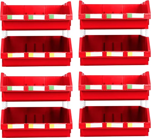 Miniatura 6 de Paquete de 2 contenedores apilables extragrandes de almacenamiento – 16.5 x 14.5 x 6.9 pulgadas, organizador resistente, diseño colgante