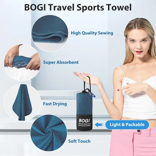 Miniatura 4 de BOGI Toalla de Microfibra Deportiva de Viaje - Secado Rápido, Suave, Ligera, Absorbente, Compacta para Acampar, Gimnasio, Yoga, Natación, Senderismo