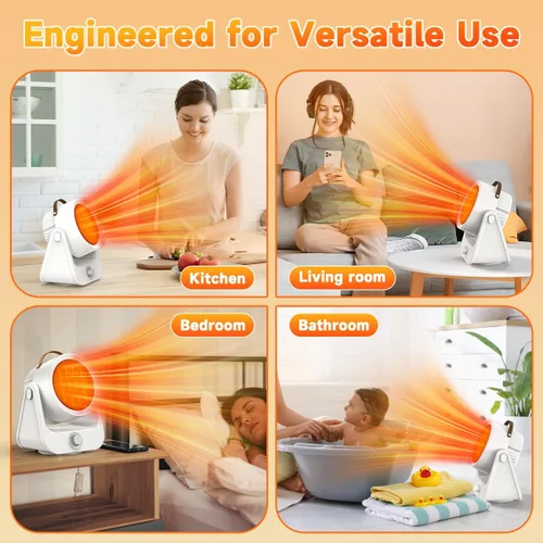 Miniatura 9 de Calentador eléctrico de garaje de cerámica PTC de 1500W, calefacción 1S de 250 pies cuadrados, oscilación 3D vertical y horizontal de 100° y 4