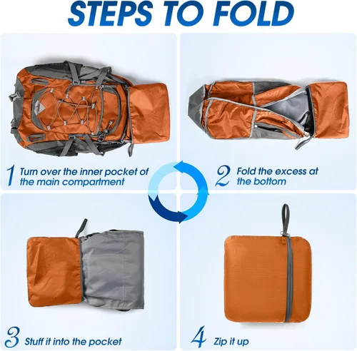 Miniatura 8 de IGOLUMON Mochila de senderismo de 40 L, plegable, ligera, mochila de camping para hombres y mujeres, impermeable, mochila de senderismo al aire