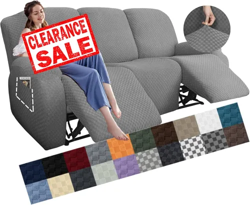 Miniatura 16 de YEMYHOM Funda elástica de 4 piezas para silla reclinable de jacquard con bolsillo lateral, antideslizante, ajustable, protector de muebles con parte